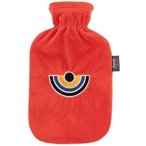 Fashy Warmwaterkruik met fleece overtrek en borduurwerk halve cirkel oranje 2 L