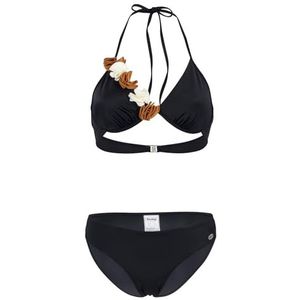 fashy Damesbikini, mareblu (78% PA gerecycled), met bloemenapplicaties, zwart, 42 / B