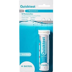 BAYROL Quicktest – 50 zwembadteststrips voor wateranalyse – pH-waarde – vrij chloor – alkaliniteit en algicide in het zwembad – teststrips die bij contact met water reageren