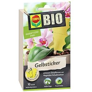 COMPO Biologische gele stickers, lijmval, ideaal als vliegenval, inclusief houten stokken, insecticidevrij, 10 stuks