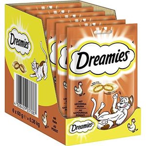 Dreamies Set van 6 klassieke kattensnoepjes met kip, knapperige zakjes met zachte vulling, 6 x 60 g