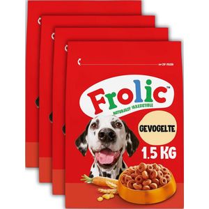 Frolic Complete lekkernijen voor honden, droogvoer met verse gevogeltesmaak, 4 zakken à 1,5 kg