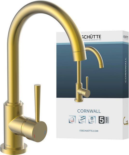 SCHÜTTE Cornwall Design Keukenkraan - Mengkraan - Hoge, Draaibare Uitloop - Zijdelingse Greep - Mat Goud