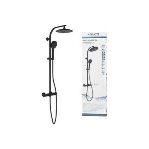 SCHÜTTE 60076 MADURA FRESH doucheset douchezuil met grote regendouche (Ø 24 cm) en handdouche, thermostaatkraan met veiligheidsvergrendeling bij 38 °C, complete montageset, mat zwart