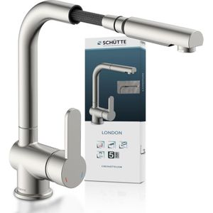 SCHÜTTE London Design Keukenkraan - Mengkraan - Draaibare Uitloop - Uittrekbare Mousseur - RVS-look
