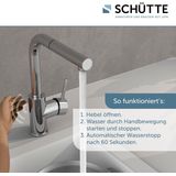 SCHÜTTE 99700 VITAL Sensor-wastafelarmatuur keuken, keukenkraan met uittrekbare douche, automatische kraan met sensor, mengkraan voor de gootsteen, contactloze infrarood armatuur, chroom