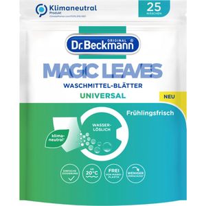 Dr. Beckmann Magic Leaves Universele wasmiddelbladen, voorgedoseerde en in water oplosbare wasbladen, ruimtebesparend en gemakkelijk te gebruiken, 10 x 25 vellen