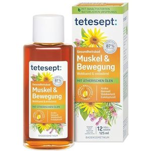 tetesept Spier- en bewegingsbad – gezondheidsbad voor ontspanning en losmaken met 4 etherische oliën – weldadig badadditief doorverwarmt en ontlast – 1 x 125 ml