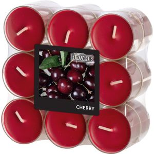 Geur theelichtjes/waxinelichtjes - transparant - 18x - Cherry aroma - 6 branduren - geurkaarsen