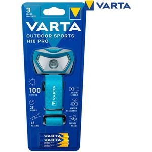 VARTA Led-hoofdlamp met 3 AAA-batterijen, H10 Pro hoofdlamp, 2 verlichtingsmodi, spatwaterdicht, dimfunctie, met draaibare kop, blauw