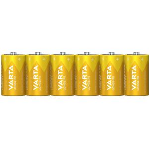 Varta batterij alkaline, mono, D, LR20, 1.5V long life, folieverpakking (6-pack)