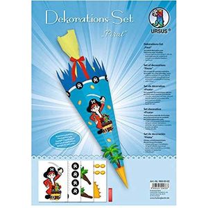 Ursus 9880002 decoratieset pirat, materialen voor het versieren van een geschenkzak, talrijke stansdelen van stevig karton en satijnen lint voor het individueel versieren van de snoepzak