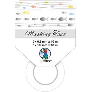Ursus 58850008F Masking Tape Vissen, 4 rollen, tape van papier, met folie veredeld, ideaal voor het versieren van kaarten, scrapbooking en geschenken