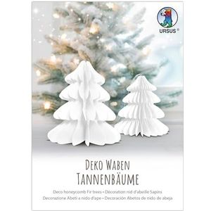 Ursus 24290001F - Decoratieve honingraat kerstboompjes, honingraat baldecoratie voor kerst, 2 stuks in verschillende maten, wit, om op te hangen of tentoon te stellen