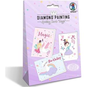 Ursus 43540001F - Diamond Painting Greeting Cards ""Magic"" knutselset voor kinderen, voor creatief wenskaarten ontwerp, 3 stuks, DIN B6