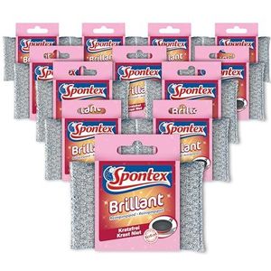 Spontex Briljant reinigingspads, verpakking van 12 stuks, voor gevoelige oppervlakken, krasvrij en duurzaam, zilver en roze