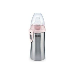 NUK 10255352 Active Cup drinkfles kinderen, lekvrij, hoogwaardig roestvrij staal, 215 ml, 12 maanden, BPA-vrij, roze (meisje)