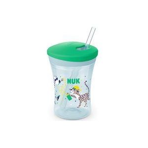 NUK 10255599 Action Cup beker met herbruikbaar rietje voor kinderen, 12 maanden deksel, deksel met schroefsluiting en zacht rietje, lekvrij, wasbaar, BPA-vrij, 230 ml, groen