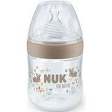 NUK for Nature Babyfles, kleine drinkzuiger, 150 ml, op moederborst gemodelleerde drinkzuiger van siliconen met anti-colic-ventiel, temperatuurcontrole, BPA-vrij, beige