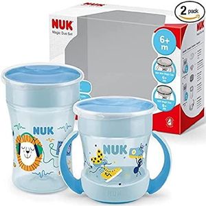 NUK Magic Cup & Mini Cup Duo leerbeker, 360° lekvrije rand, vanaf 6 maanden en BPA-vrij, 160 ml en 230 ml, blauw