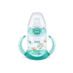 NUK First Choice leerfles, 6-18 maanden, 150 ml, temperatuurregeling, lekvrije tuit, ergonomische handgrepen, BPA-vrij, groene vis