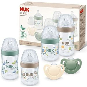 NUK for Nature Perfect Start Set | 4 flessen met temperatuurregeling display (2x 150ml Gr. S, 2x 260ml M) | 2 fopspenen (0-6 maanden), meerkleurig