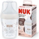 NUK Perfect Match babyfles, 0+ maanden, past zich aan het gehemelte van de baby aan, temperatuurcontrole, anti-koliek-ontluchting, 150 ml, BPA-vrij, kleine siliconen zuiger, regenboog