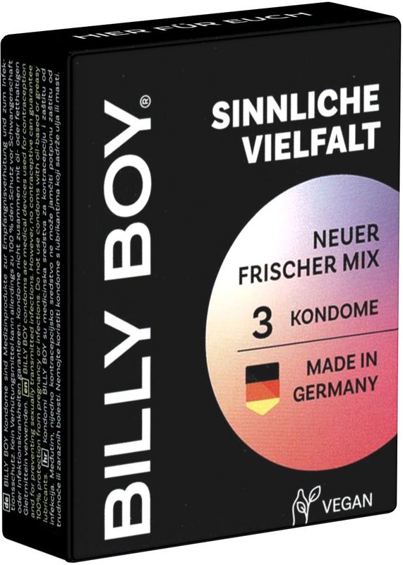 Billy condooms - 3 stuks - tutti frutti, aardbeien, 1 transparant