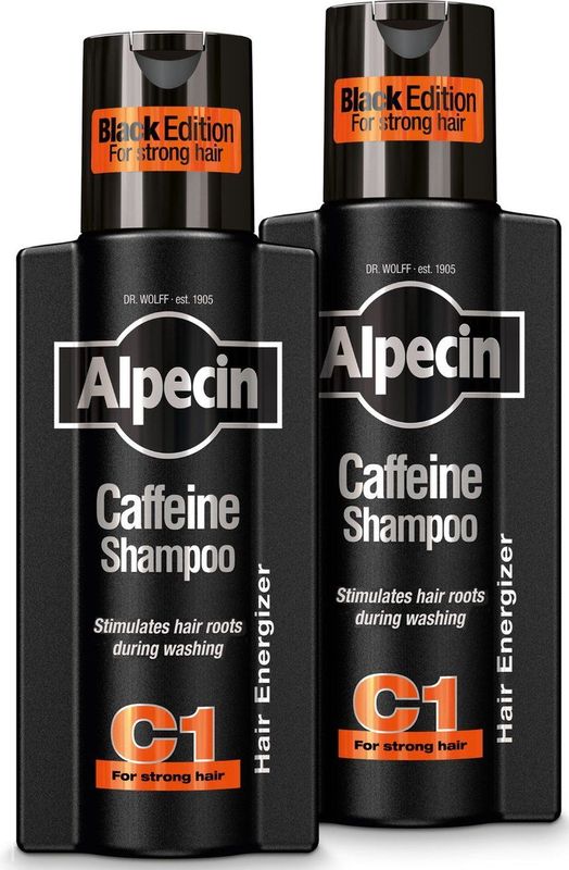 Alpecin Cafeïne Shampoo C1 Black met Nieuwe Geur 2x 250ml | Natuurlijke Haargroei Shampoo voor Mannen