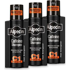 Alpecin Cafeïne Shampoo C1 Black met Nieuwe Geur 3x 250ml | Natuurlijke Haargroei Shampoo voor Mannen | Energizer voor Sterk Haar | Haarverzorging voor Mannen Made in Germany