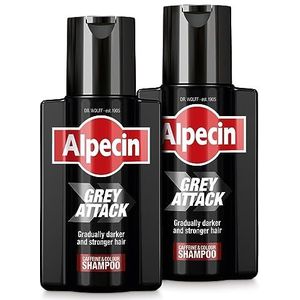 Alpecin Grey Attack Cafeïne & Kleur Shampoo voor Mannen 2x 200ml | Geleidelijk donkerder en voller haar | Natuurlijk ogend kleureffect voor zichtbaar minder grijs haar | Tegen dunner wordend haar