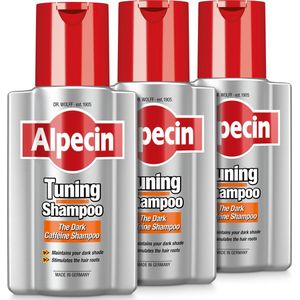 Alpecin Tuning Shampoo 3x 200ml | Behoudt Natuurlijke Haarkleur en Ondersteunt Haargroei | Donkere Cafeïne Shampoo om Grijze Haren