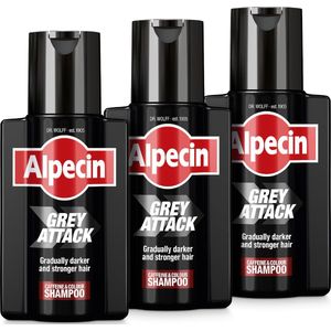 Alpecin Grey Attack Cafeïne & Kleur Shampoo voor Mannen 3x 200ml | Geleidelijk donkerder en voller haar | Natuurlijk ogend kleureffect voor zichtbaar minder grijs haar | Tegen dunner wordend haar
