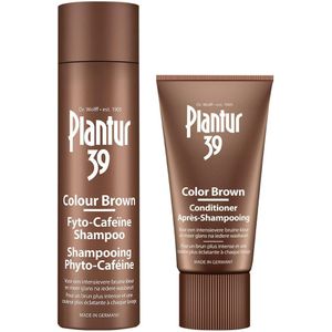 Plantur 39 Color Brown Phyto-Cafeïne-shampoo, 1 x 250 ml, kleurspoeling, 1 x 150 ml, voor bruin haar, verbergt grijze en lichte haaraanzet