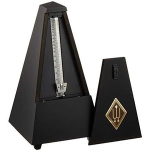 Wittner Metronome Taktell piramidevorm Maelzel serie 810 massief houten behuizing met bel mat zwart mechanisch opwindmechanisme geen batterijen nodig Made in Germany