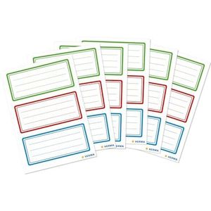 HERMA 18 stuks driekleurige boeketiketten, 76 x 35 mm, zelfklevend, gelinieerd, voor school, kinderen, meisjes, jongens, meerkleurig, groen, rood, blauw