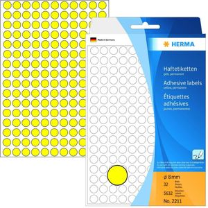 Herma 2211 Universele Etiketten Ø 8mm Geel - 5632 st.