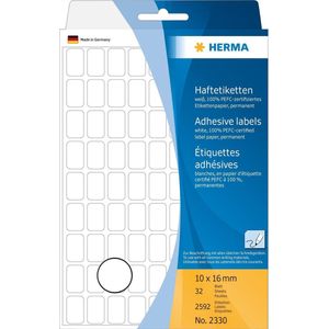 HERMA 2330 multifunctionele etiketten mini (10 x 16 mm, 32 velles, papier, mat) zelfklevend, permanent klevende huishoudelabels voor handschrift, 2.592 stickers, wit