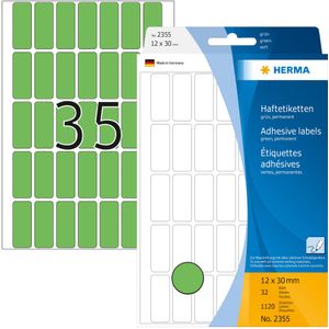 HERMA 2355 multifunctionele etiketten mini (12 x 30 mm, 32 velles, papier, mat) zelfklevend, permanent klevende huishoudetiketten voor handschrift, 1,120 stickers, grön