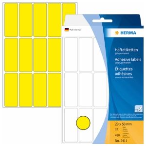 HERMA - 2411 - Etiketten - Geel - 20x50mm - 480 Stuks