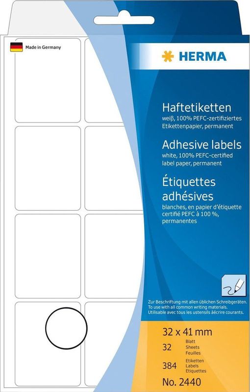 HERMA - 2440 - Etiketten - Wit - 32x41mm - 384 Stuks - Zelfklevend