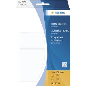 HERMA - 2570 - Etiketten - Wit - Papier - 74 x 105 mm - 32 Vellen - 64 Stickers