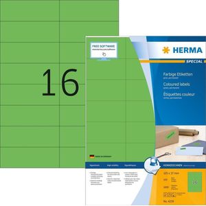 Herma Special 4259 permanent hechtende etiketten A4 105 x 37 mm groen (1.600 etiketten)