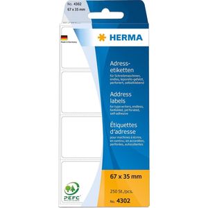 Herma 250 adreslabels Premium zigzag gevouwen 67 x 35 mm wit 4302