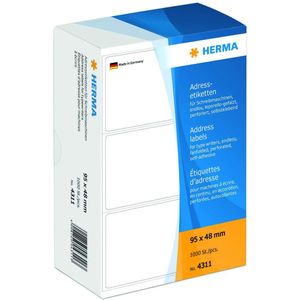 HERMA - Adresetiketten, 95 x 48 mm, gevouwen in zigzag, wit inhoud: 1000 etiketten, geperforeerd