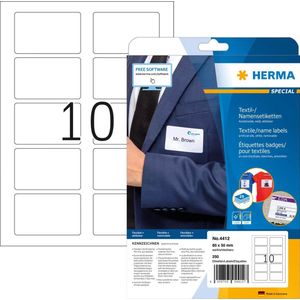 Herma 4412 Etiketten 80 x 50 mm Acetaatzijde Wit 250 stuk(s) Weer verwijderbaar Naametiketten, Textieletiketten, Etiket