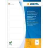 HERMA 4439 adreslabels voor Schrijfmachines A4 (102 x 38 mm, 100 vel papier, mat, afgeronde hoeken) zelfklevend, bedrukbaar, permanente klevende etiketten, 1.400 etiketten voor printer, wit