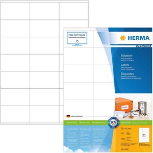 HERMA Etiketten Premium A4 70x42 mm weiß Papier matt 2100 St., Weiß, Rechteck, Dauerhaft, Papier, Matte, Laser/Inkjet