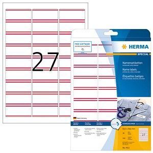 Namensetiketten 63,5x29,6 mm wei&#223; rote Streifen abl&#246;sbar Acetatseide VE= 540 St&#252;ck