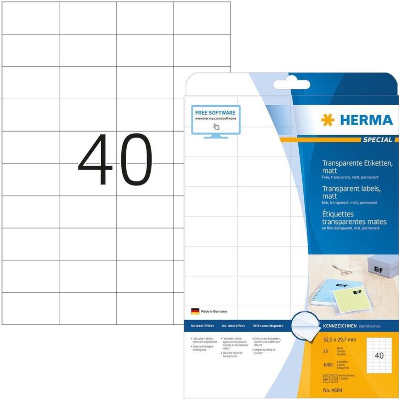 Herma - 4684 - Transparante Etiketten - A4 - 52,5 x 29,7 mm - 1000 Stuks